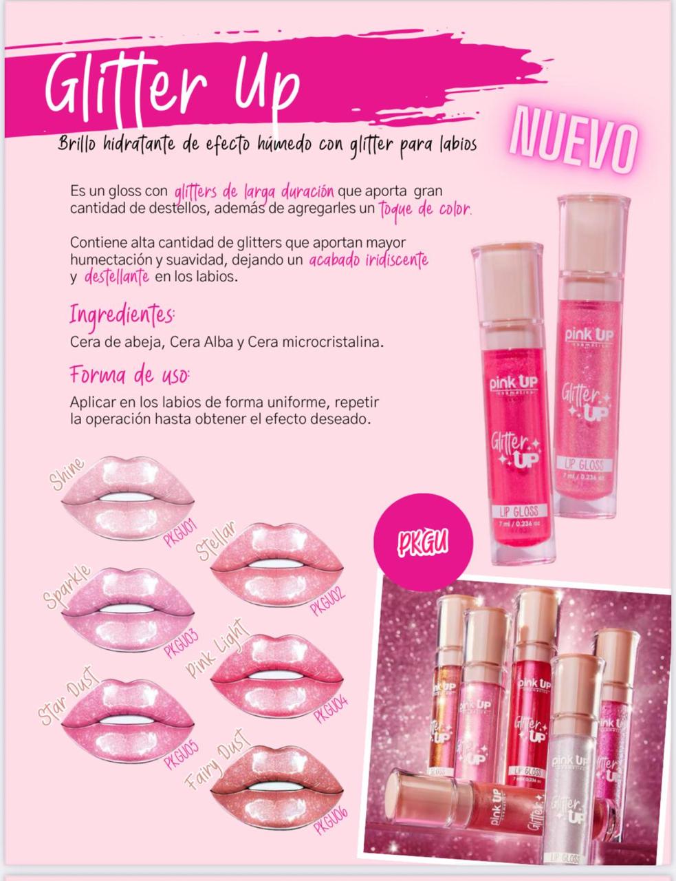 PINK UP | Glitter Up | Gloss | Labial | Brillo hidratante | Efecto Húmedo | Con glitter para labios | Glitters de larga duración | Acabado tornasol y destellante |